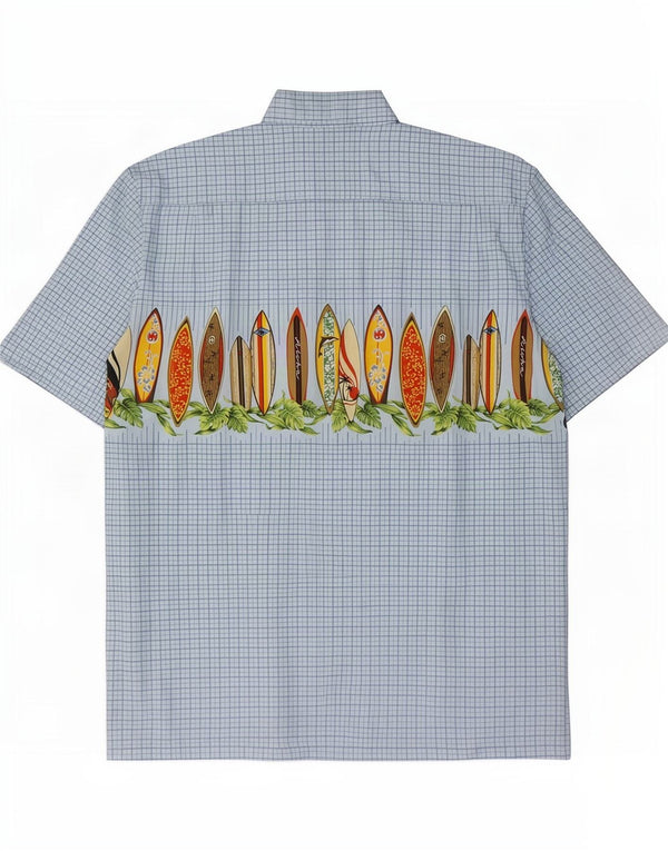 Aloha Republic Camisa Hawaiana de Manga Corta para Hombre Algodón a Cuadros Azul Grande