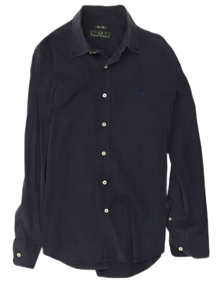 Fred Perry Camisa Slim Fit Para Hombre Algodón Azul Marino Grande