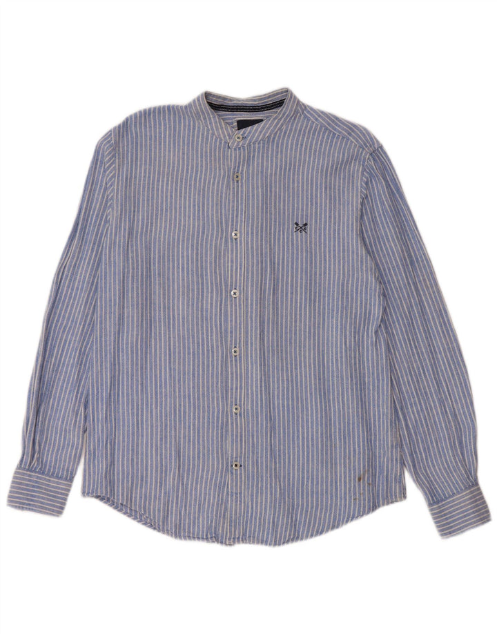 Crew Clothing Camisa para hombre de lino a rayas azul medio