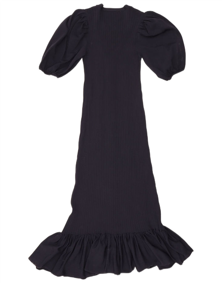 Zara Mujer Maxi Vestido UK 40 Mediano Azul Marino Poliamida