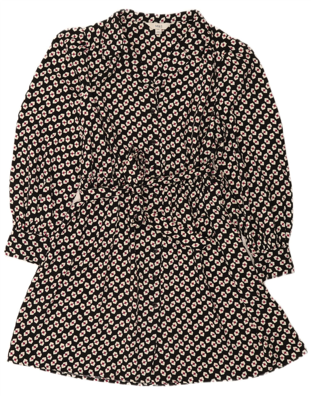 Marks & Spencer Vestido camisero para mujer UK 44 Grande Poliéster geométrico negro