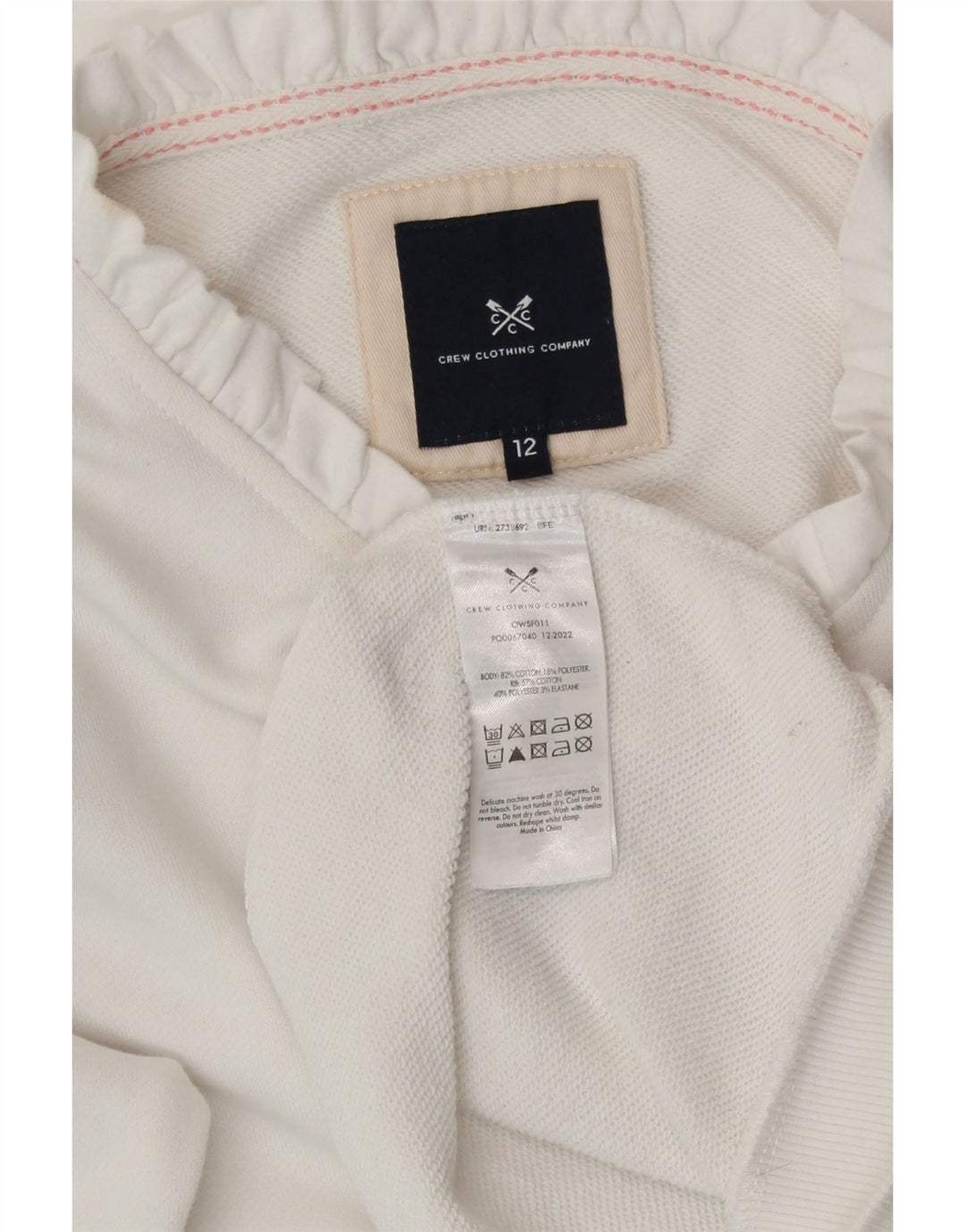 CREW CLOTHING Sudadera para mujer Jumper UK 12 Medium White Cotton