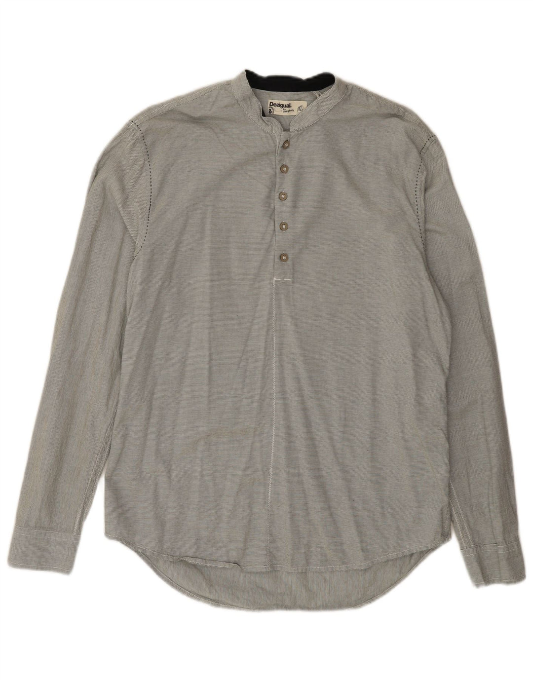 Desigual Hombre Regular Fit Jersey Camisa XL Algodón Gris Rayas Pintadas