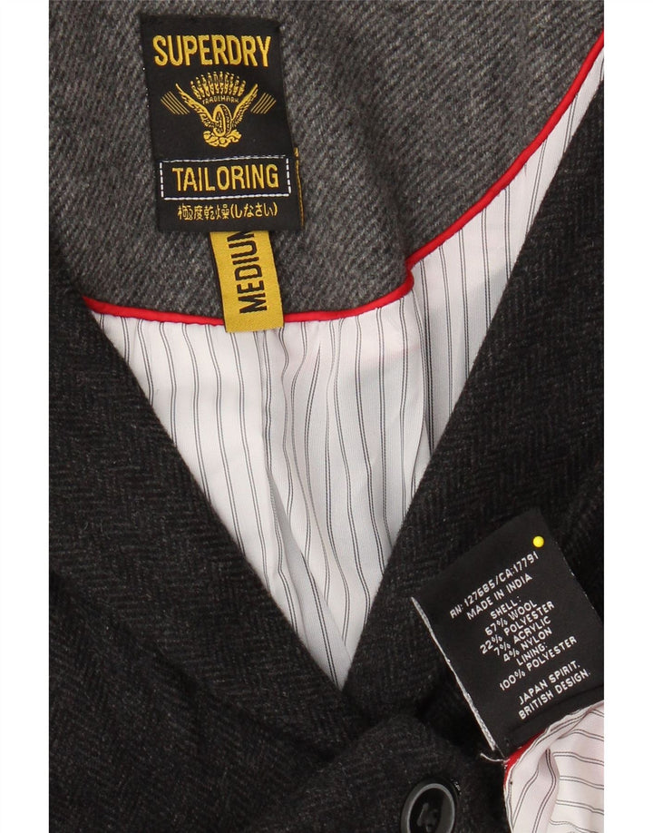 SUPERDRY Chaqueta tipo blazer de 2 botones para mujer UK 40 Lana en espiga gris medio