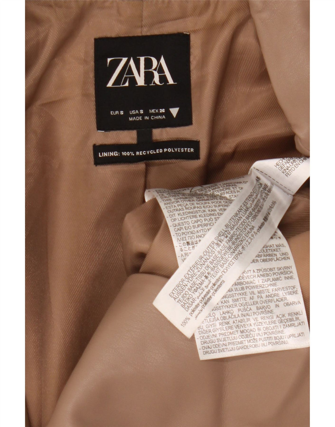 Zara Chaqueta Blazer De Piel Sintética Con 2 Botones Para Mujer UK 10 Small Beige Poliéster