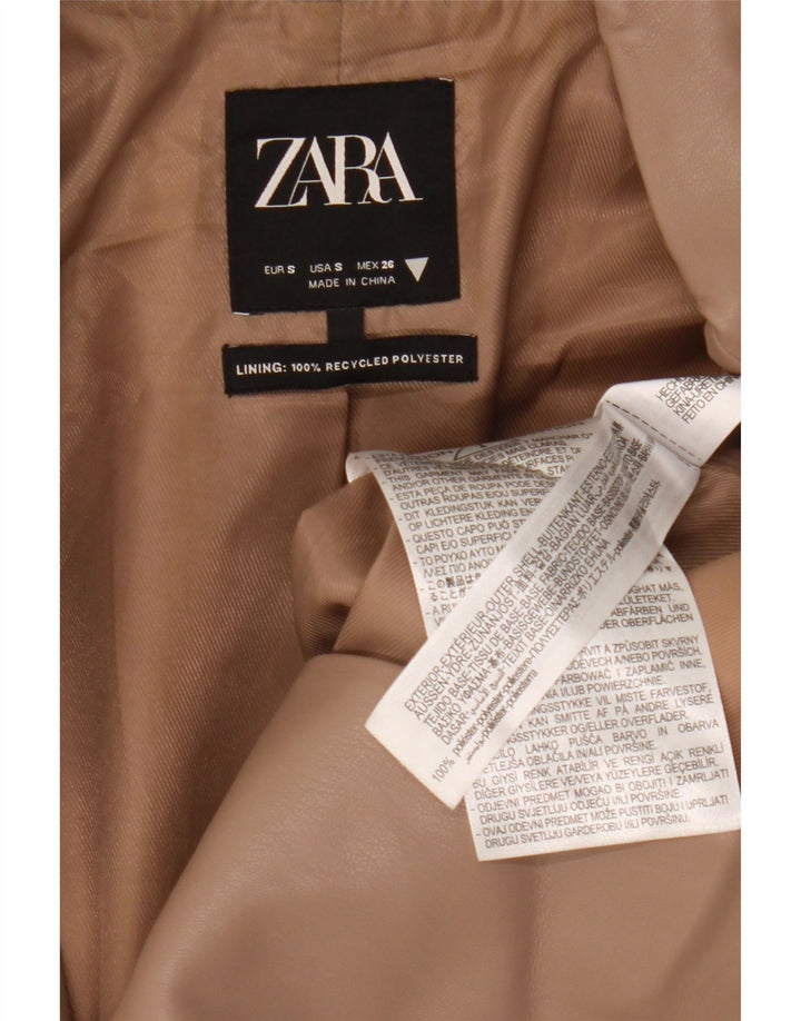 Zara Chaqueta Blazer De Piel Sintética Con 2 Botones Para Mujer UK 10 Small Beige Poliéster