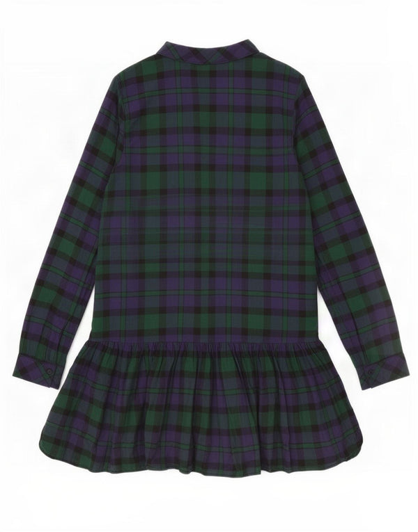 Zara Mujer Trafaluc Vestido De Manga Larga Con Cintura Caída UK 42 Verde Medio A Cuadros