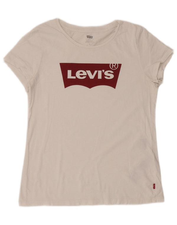 Levi's Camiseta gráfica para mujer Top UK 44 Algodón blanco mediano
