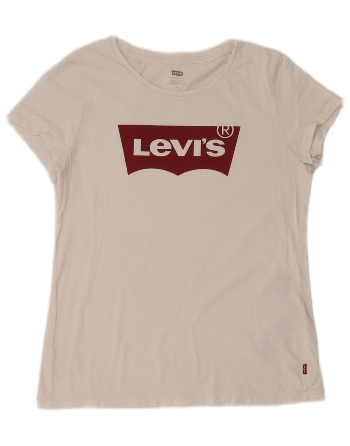 Levi's Camiseta gráfica para mujer Top UK 44 Algodón blanco mediano