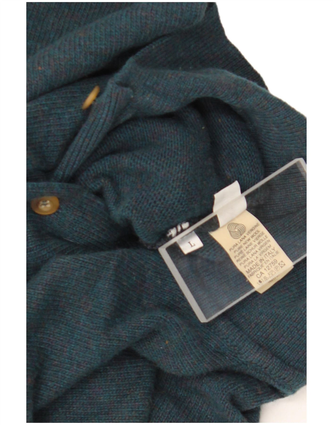 Stefanel Hombre Polo Cuello Jersey Suéter Grande Lana Verde