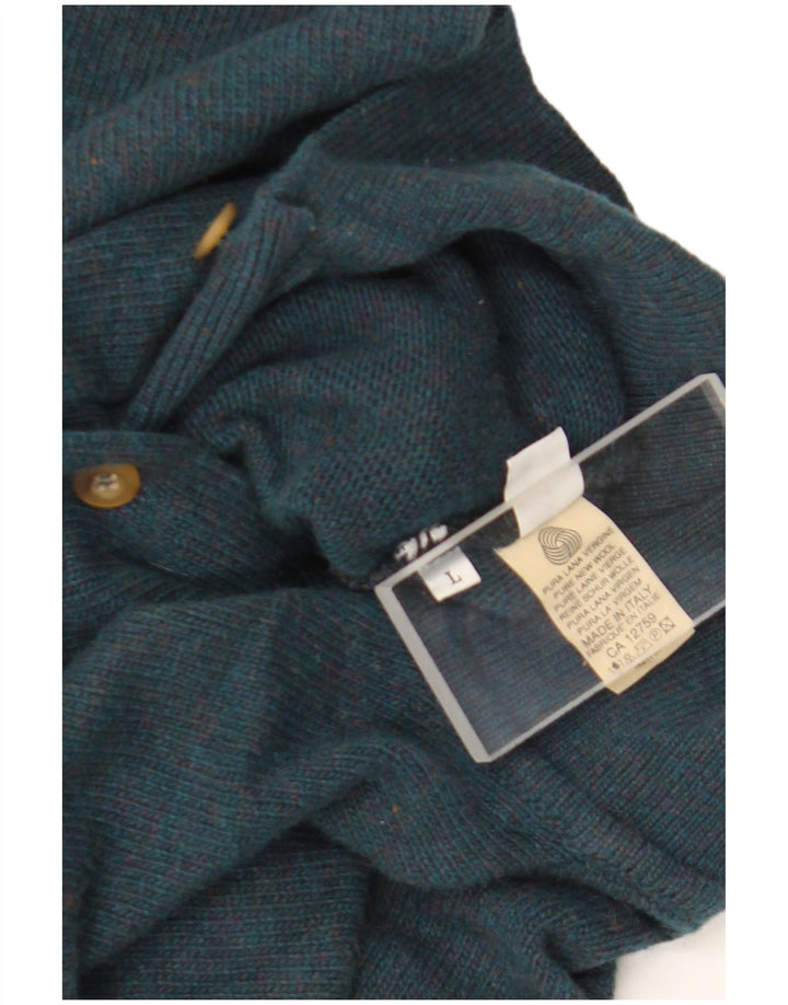 Stefanel Hombre Polo Cuello Jersey Suéter Grande Lana Verde