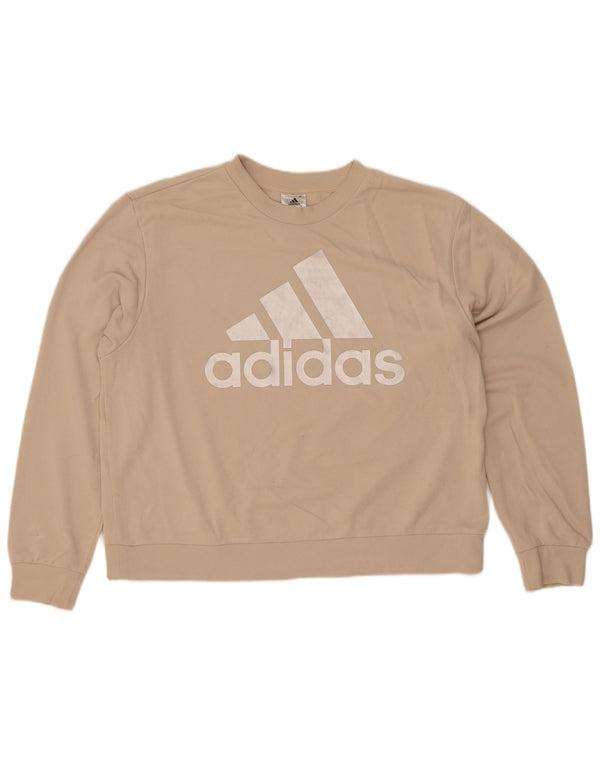 Adidas - Sudadera gráfica para mujer, talla 40, talla grande, color beige, algodón