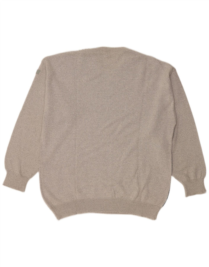 Vintage hombres cuello redondo jersey suéter grande gris colorblock