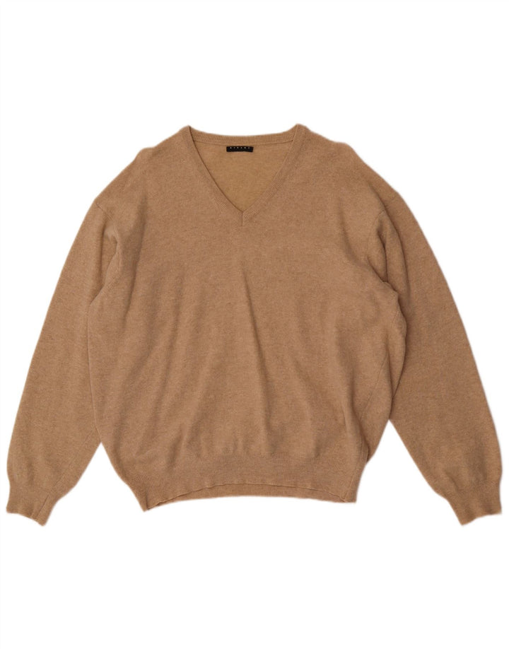 Sisley Jersey con cuello en V para hombre, talla grande, marrón