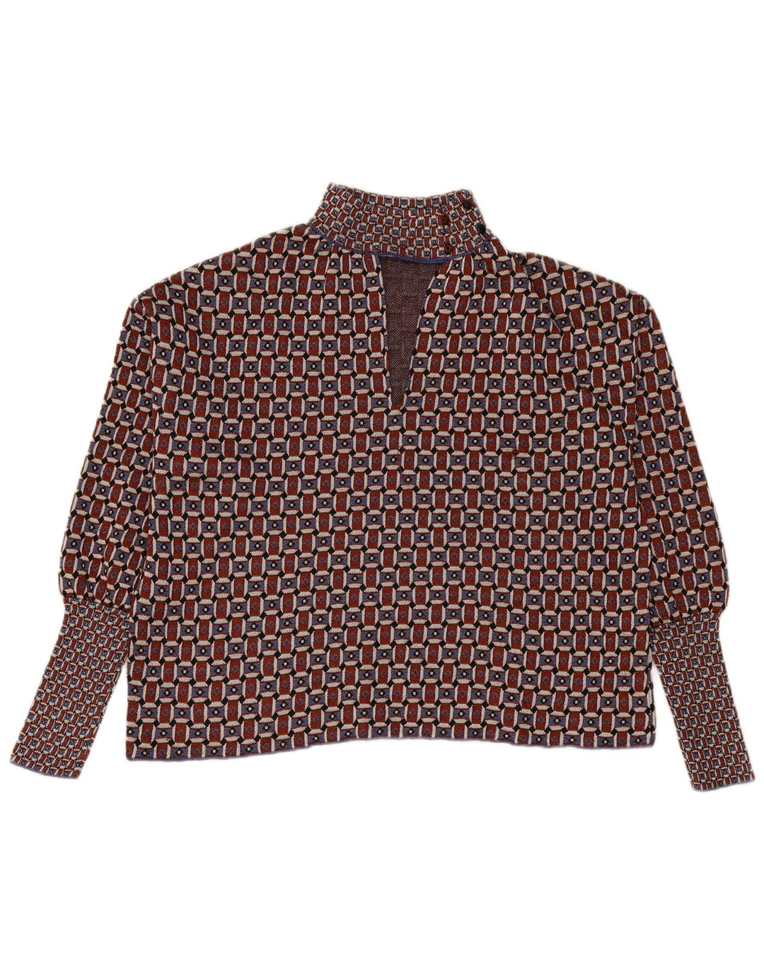 ZARA Jersey oversize con cuello alto para mujer, talla 40, talla pequeña, color burdeos