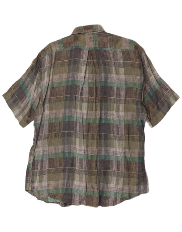 Camisa Vintage Hombre Manga Corta Talla 43 17 XL Cuadros Verdes
