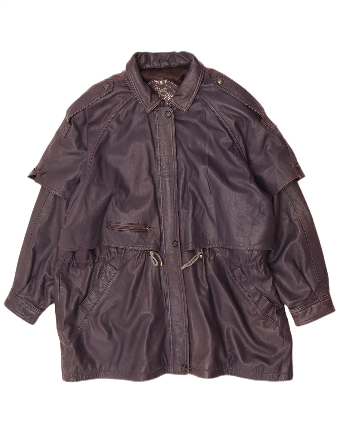 Vintage mujer cuero abrigo Reino Unido 20 2XL púrpura