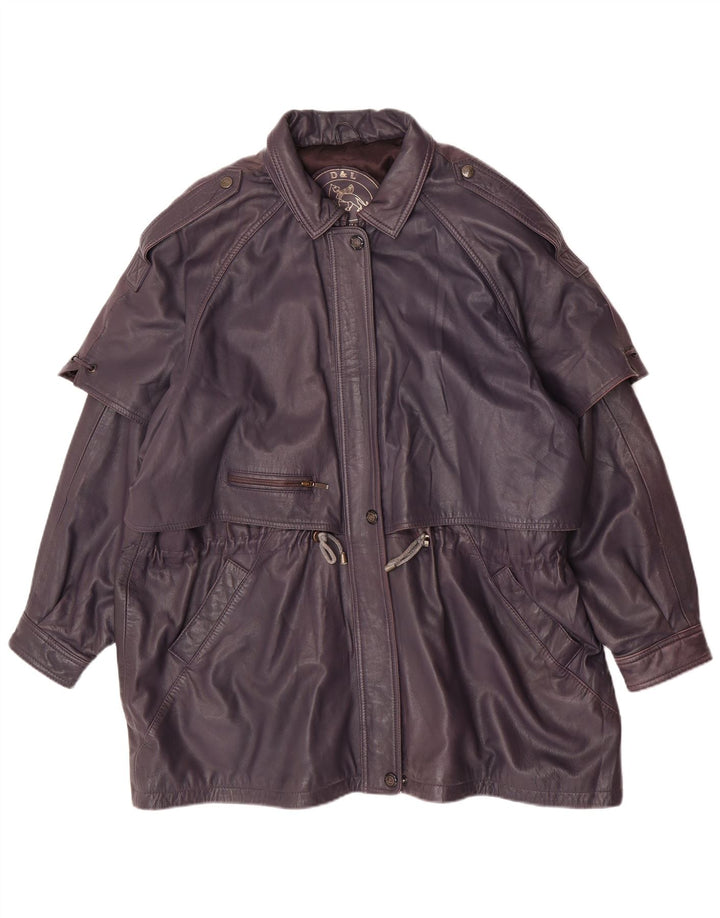 Vintage mujer cuero abrigo Reino Unido 20 2XL púrpura