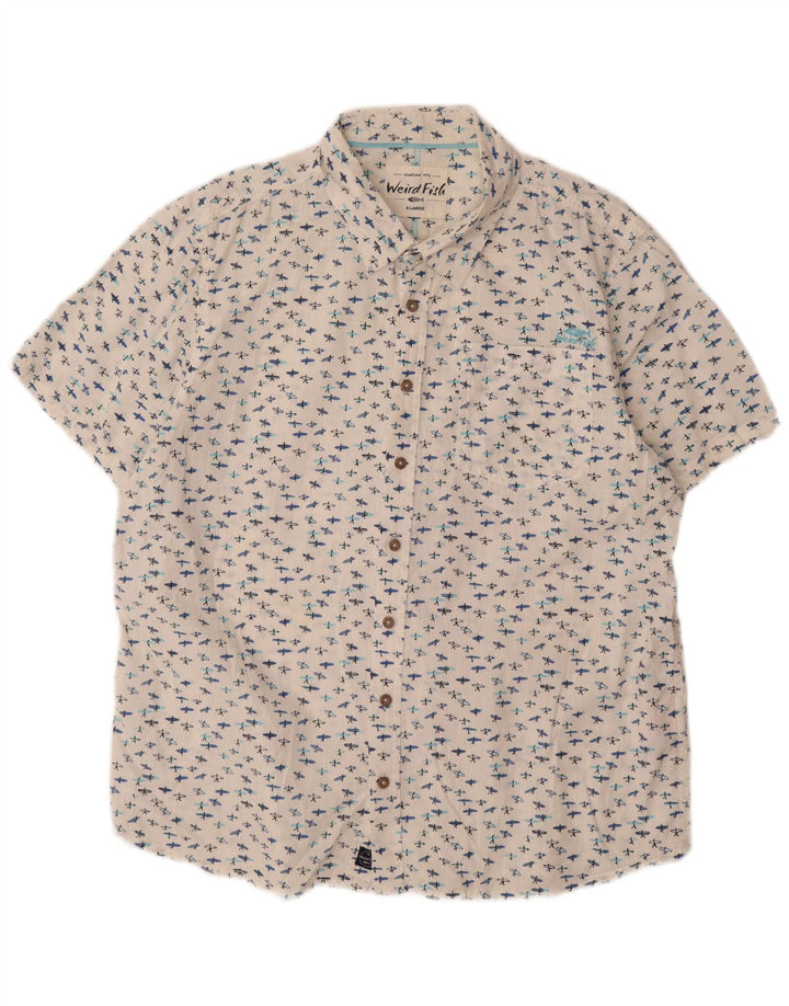 Weird Fish Camisa de manga corta con estampado abstracto para hombre XL Algodón blanco