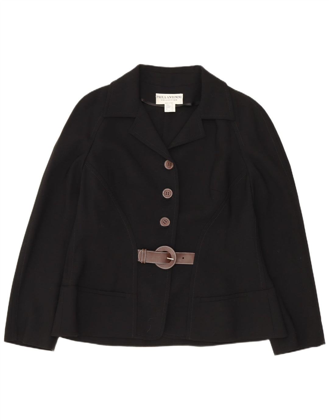 Paola Antonini Chaqueta Blazer de 3 Botones para Mujer UK 46 Grande Lana Negra