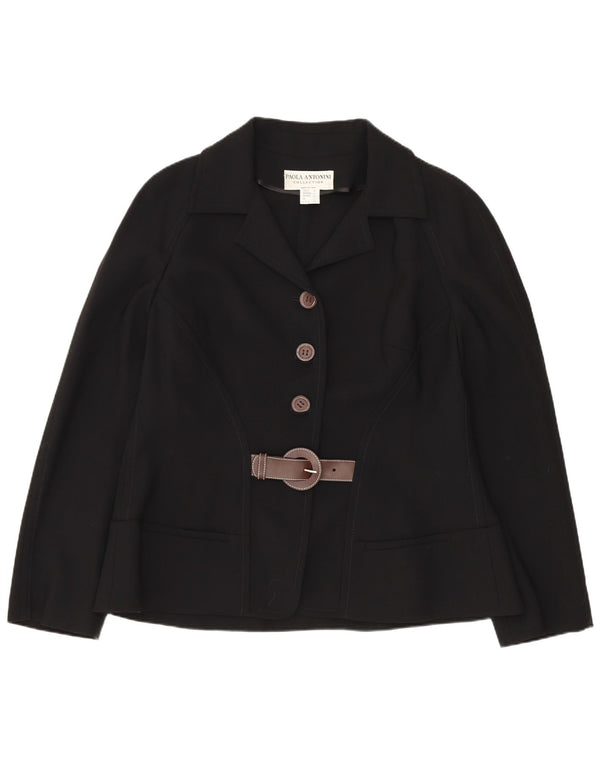 Paola Antonini Chaqueta Blazer de 3 Botones para Mujer UK 46 Grande Lana Negra