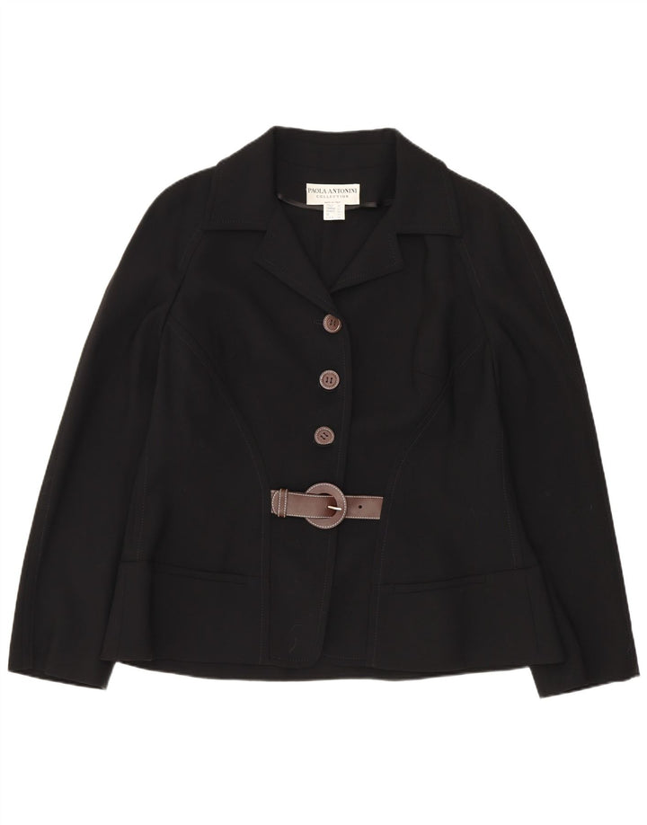 Paola Antonini Chaqueta Blazer de 3 Botones para Mujer UK 46 Grande Lana Negra
