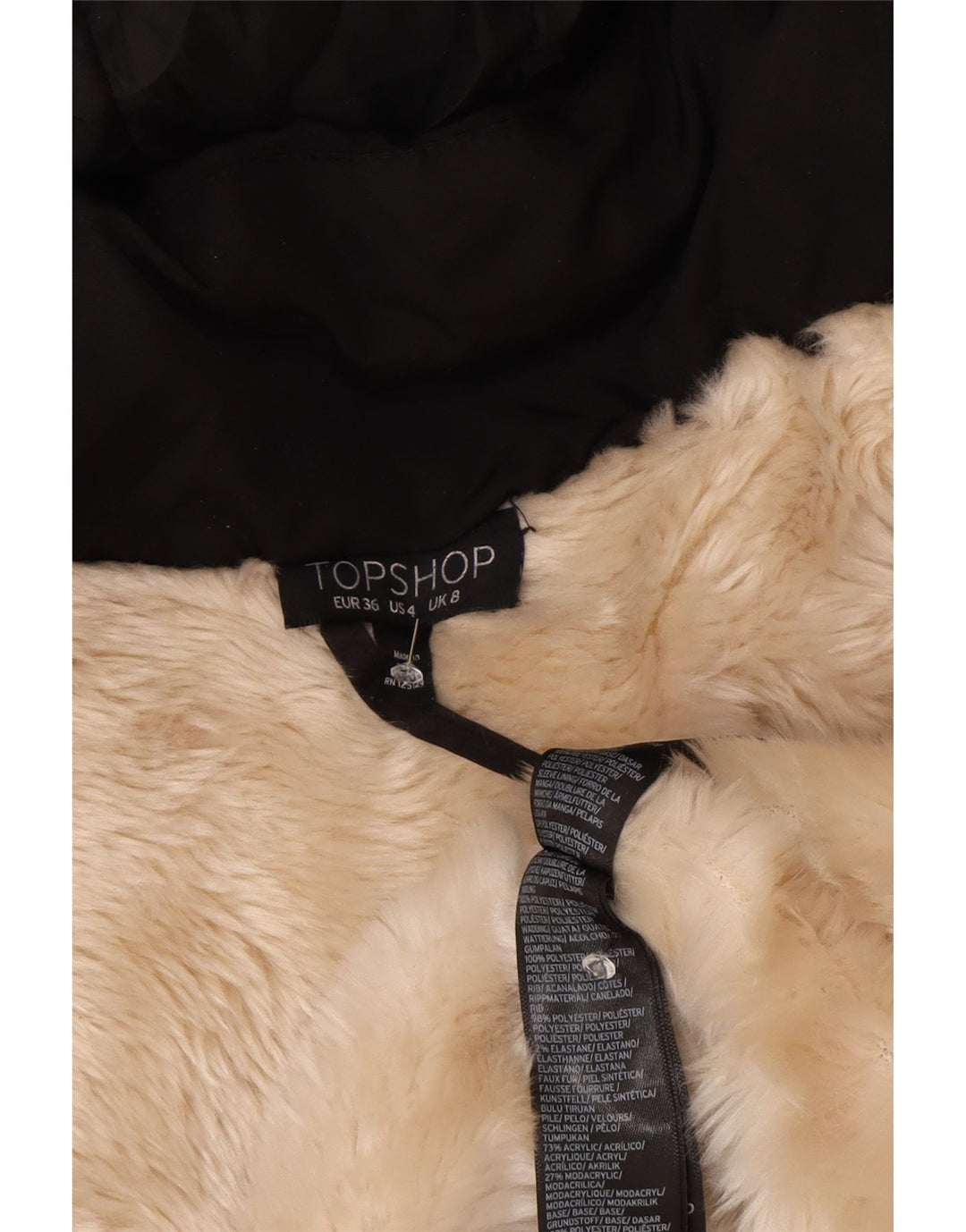 Topshop Chaqueta acolchada extragrande con capucha para mujer UK 8 Small Poliéster negro