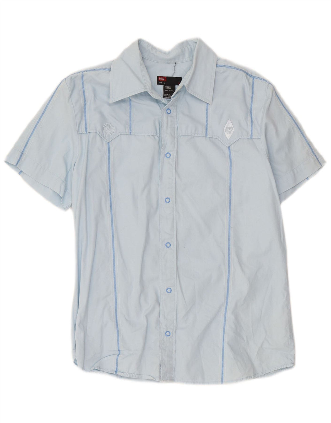 Diesel Hombre Camisa De Manga Corta De Algodón A Rayas Azul Grande