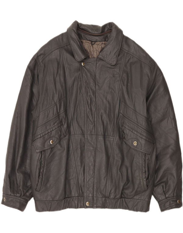 Chaqueta de cuero vintage para hombre IT 56 3XL Negro