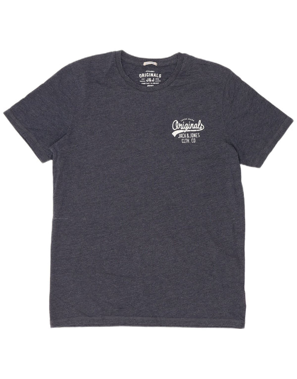 Jack & Jones Mens T-Shirt Top Medium Navy Blue Cotton