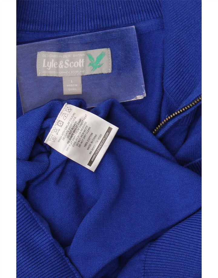 Lyle & Scott Jersey con cuello y cremallera para hombre, talla grande, algodón azul
