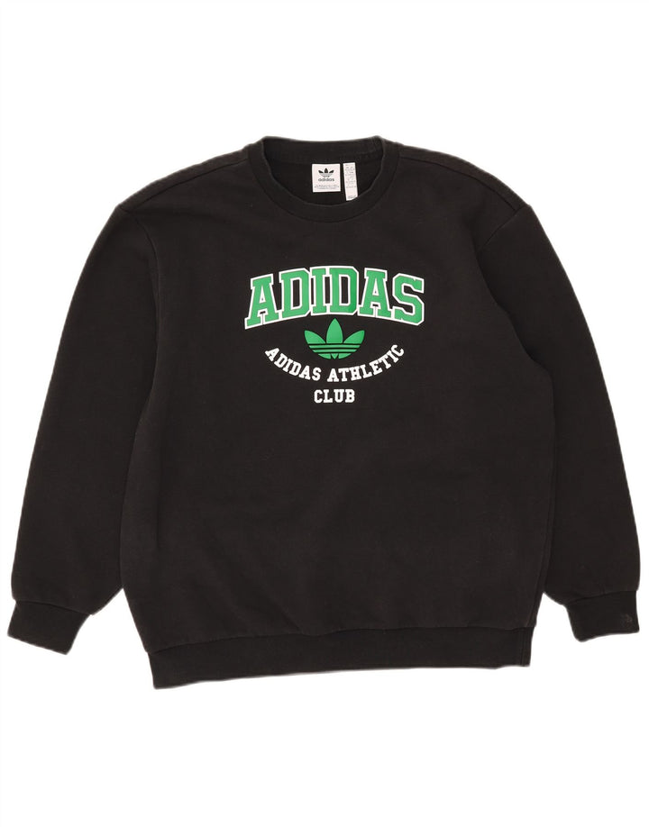 Adidas - Sudadera de gran tamaño con gráfico para hombre, talla 2XS, algodón negro