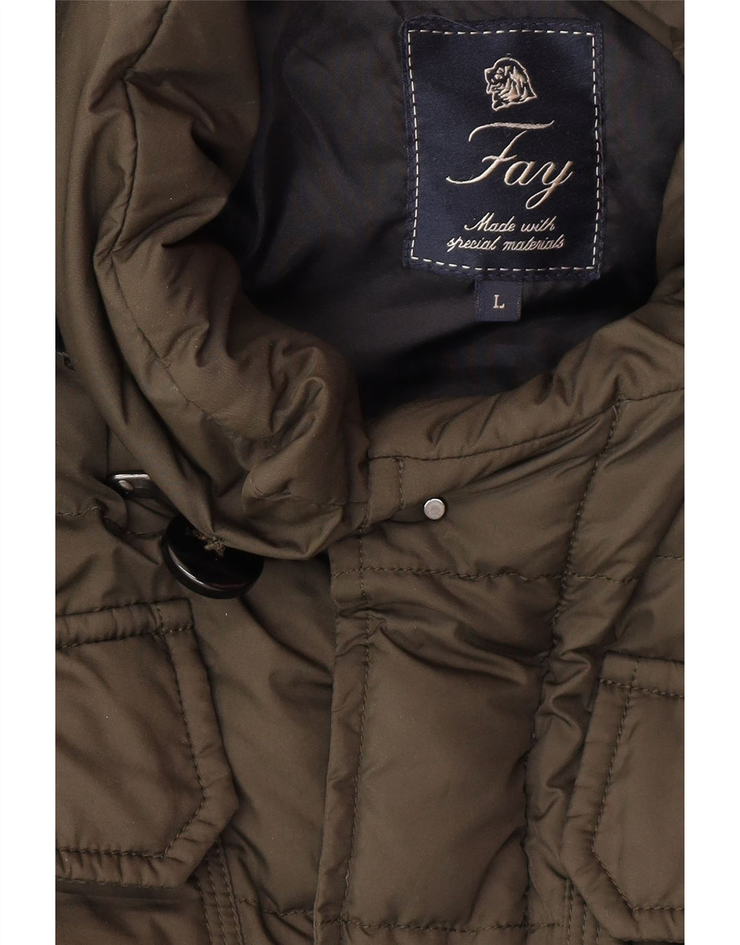 Fay - Chaqueta acolchada con capucha para hombre, talla 40, color caqui, poliamida