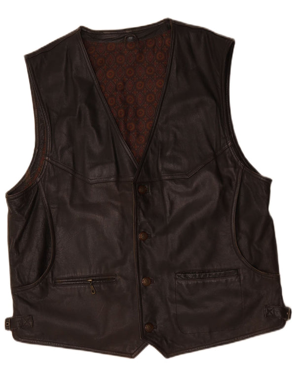 Chaleco de cuero vintage para hombre IT 62 6XL cuero marrón