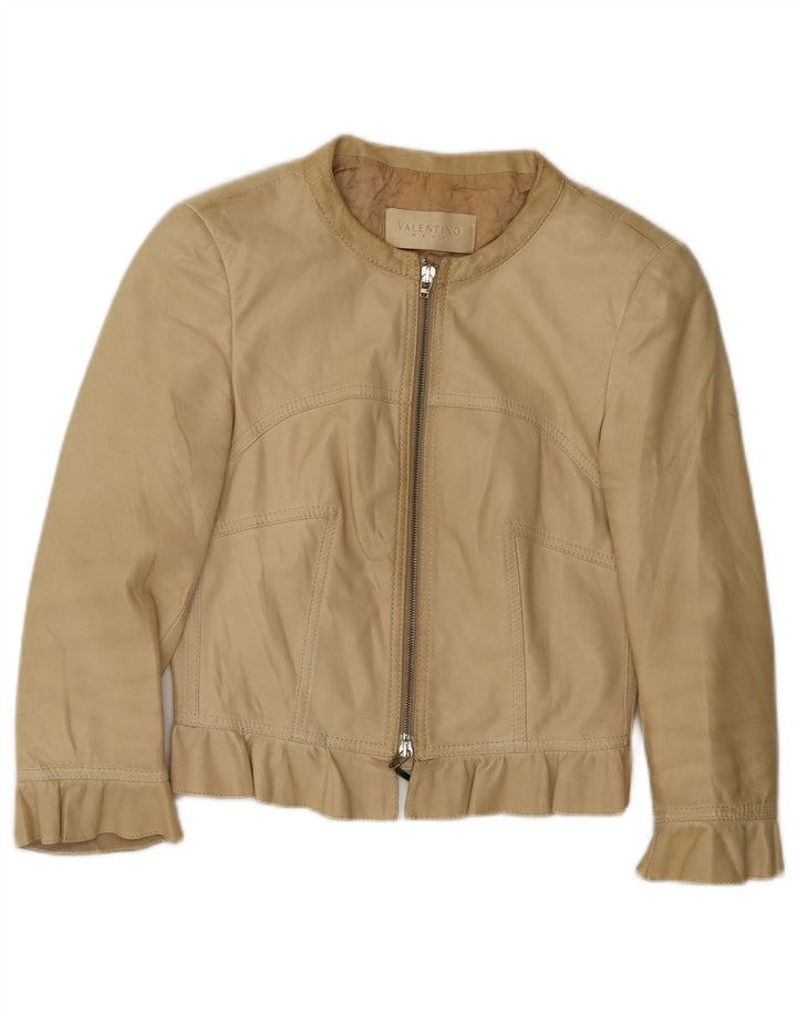 Valentino Mujer Crop Chaqueta De Cuero IT 40 Small Cuero Beige
