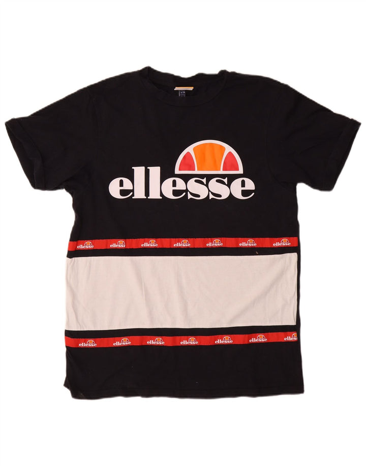 ELLESSE Camiseta gráfica para mujer Top UK 10 Small Black Colourblock Cotton