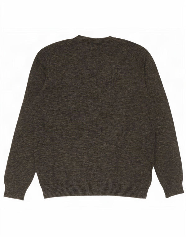 Lyle & Scott Jersey con cuello redondo para hombre, talla grande, algodón moteado en color caqui