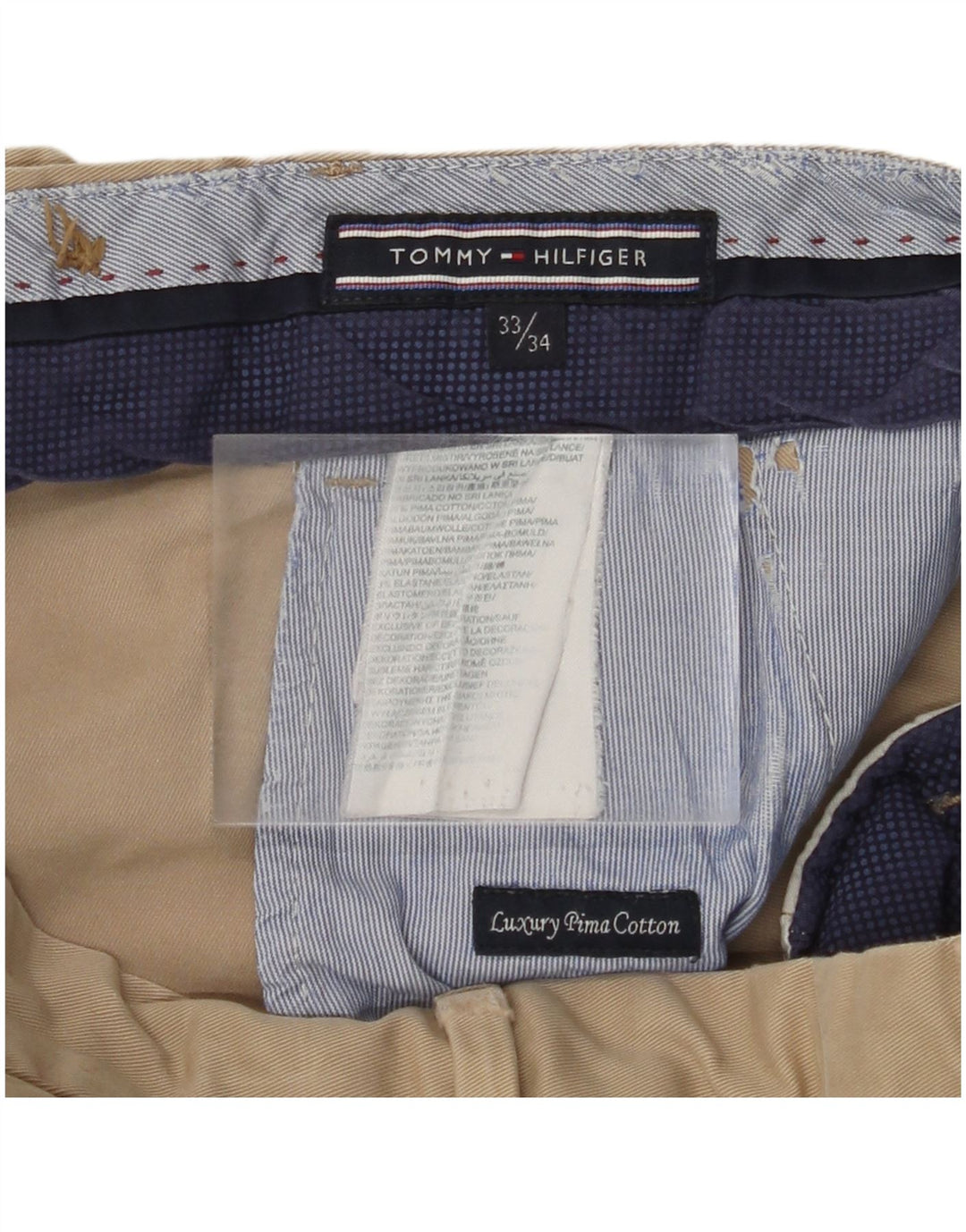 TOMMY HILFIGER Pantalón chino ajustado para hombre W33 L34 Algodón beige