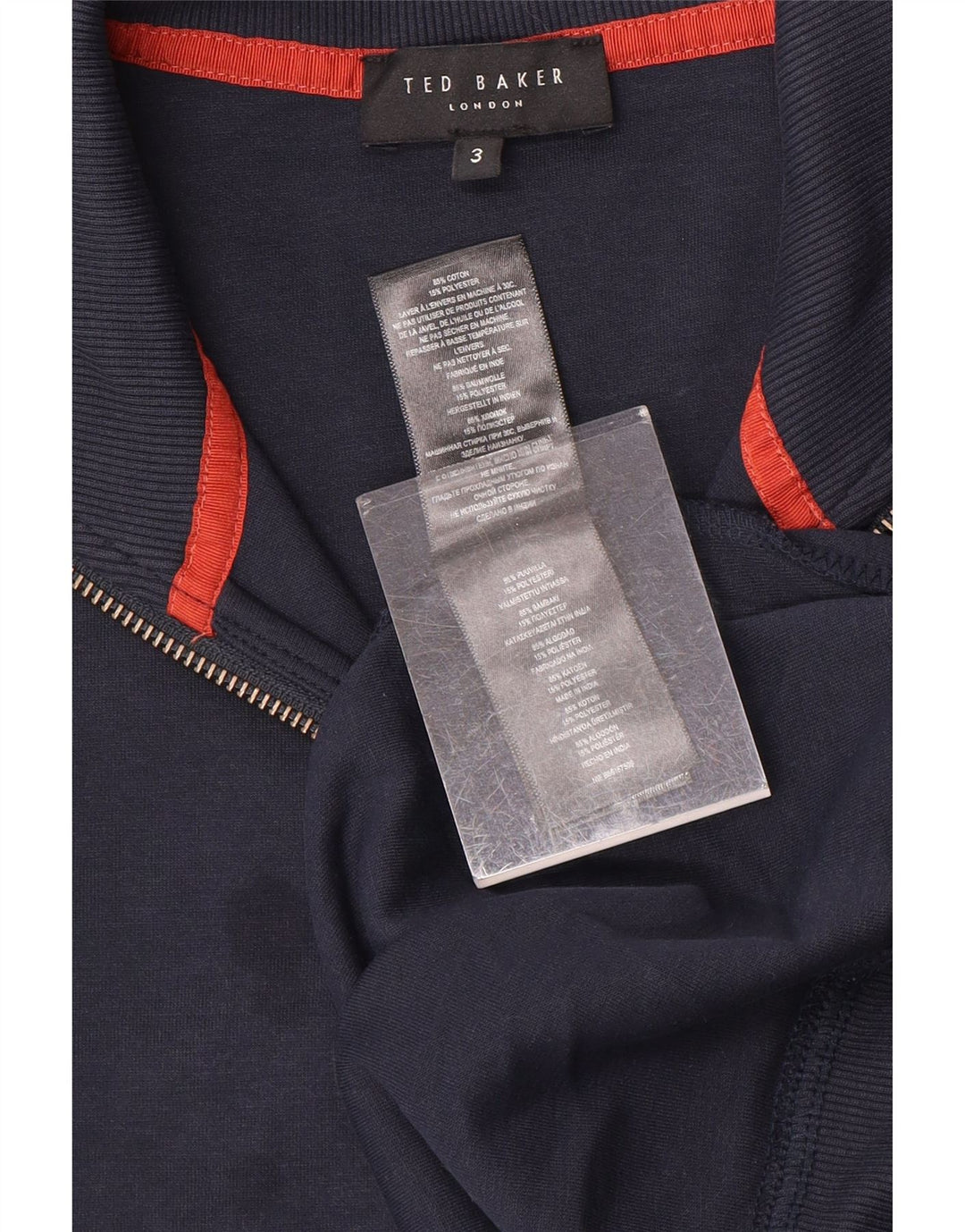 Ted Baker - Sudadera con cuello y cremallera para hombre, talla 3, algodón azul marino mediano