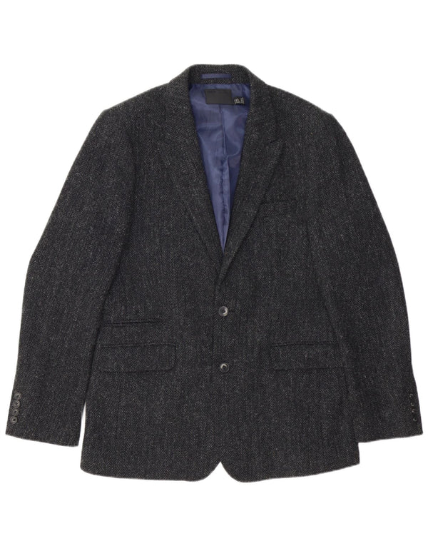 HARRIS TWEED Chaqueta tipo blazer de 2 botones para hombre UK 40 Large Grey Herringbone