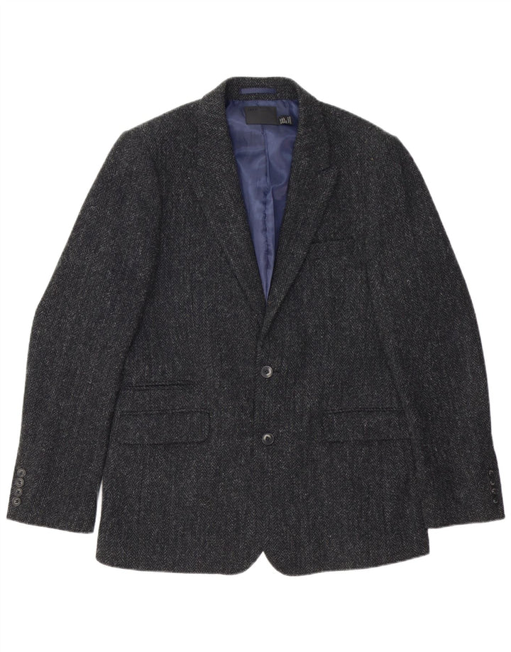 HARRIS TWEED Chaqueta tipo blazer de 2 botones para hombre UK 40 Large Grey Herringbone