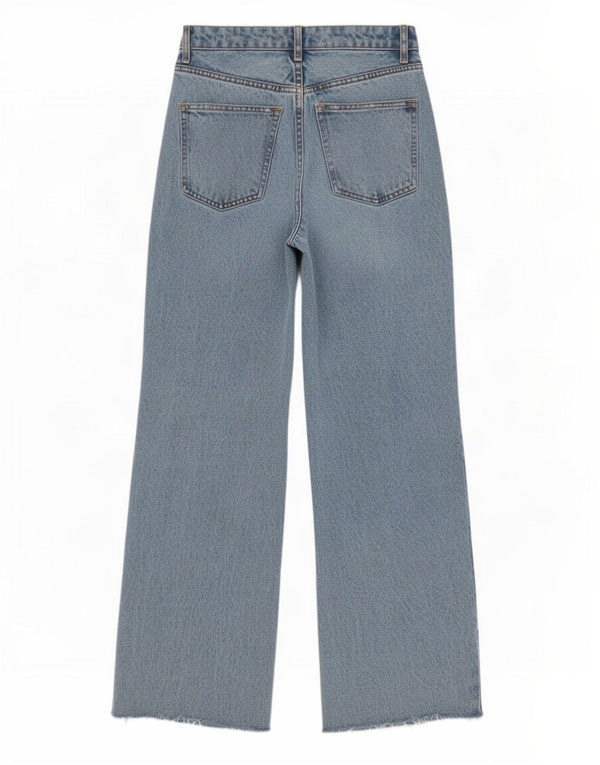 Zara Vaqueros desgastados de cintura alta y pierna ancha para mujer EU 36 XS W26 L30 Azul