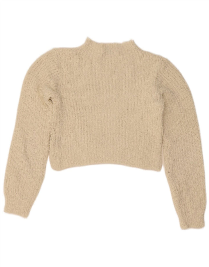 Zara Mujer Crop Turtle Neck Jumper Sweater UK 10 Small Off White Poliéster