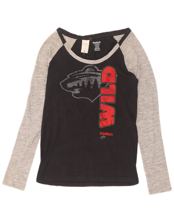 Reebok Minnesota Wild Graphic Top Manga Larga para Mujer UK 40 Grande Negro
