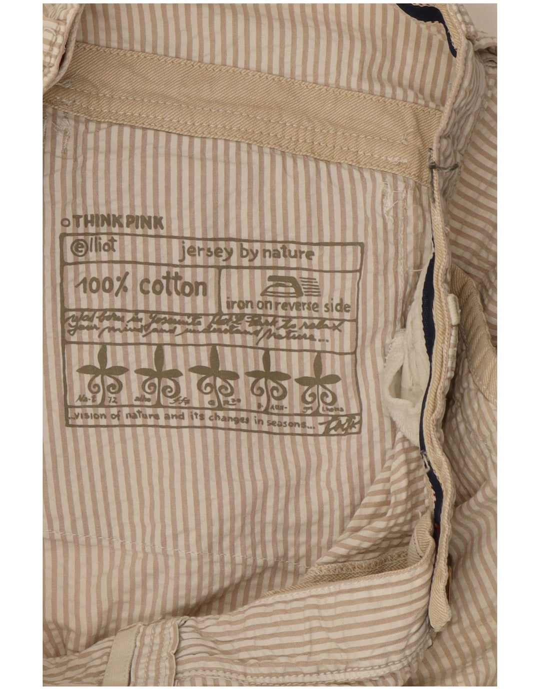 Think Pink Pantalones cortos cargo para hombre W32 Algodón a rayas beige grande