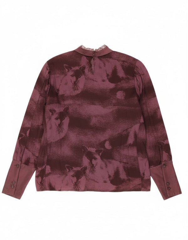 Vintage mujer manga larga blusa Top Reino Unido 18 XL púrpura animal impresión acetato