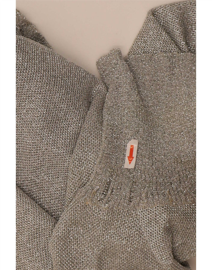 Vintage mujer crop roll cuello jersey suéter Reino Unido 12 gris medio