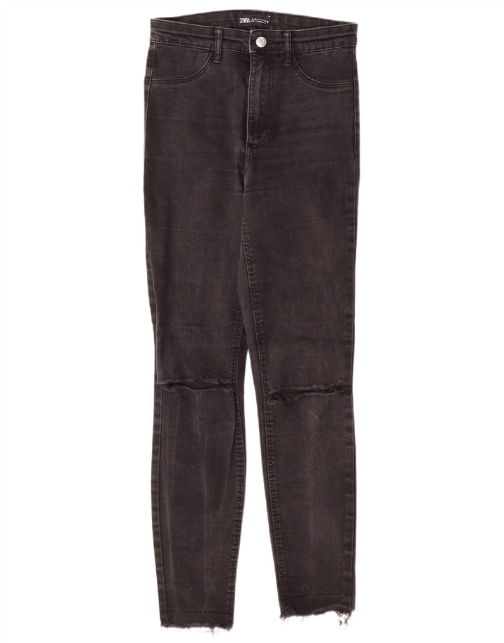 Zara Jeans Ajustados Desgastados para Mujer EU 36 XS W26 L27 Negro Moderno