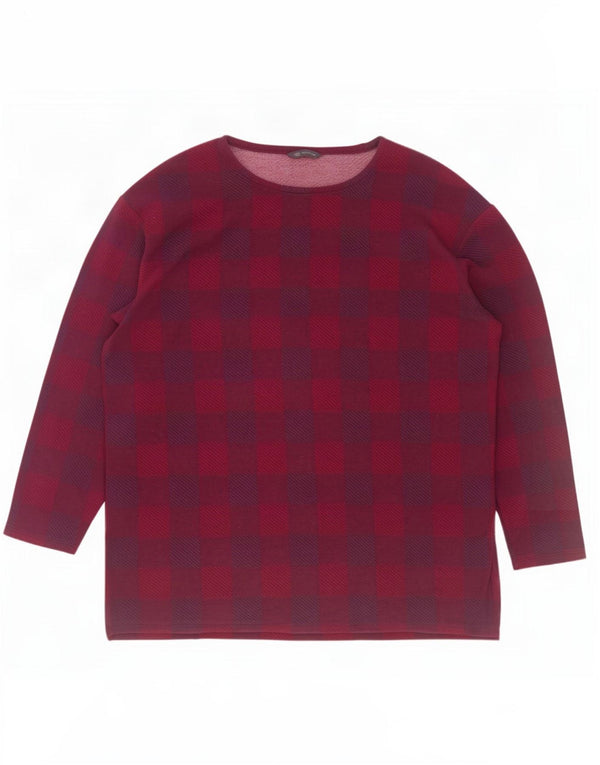 Marks & Spencer Blusa de manga larga para mujer UK 20 2XL Borgoña Check