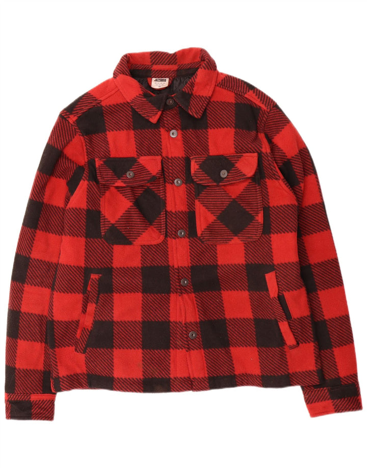 Vintage hombres polar chaqueta bomber EU 50 poliéster a cuadros rojo grande